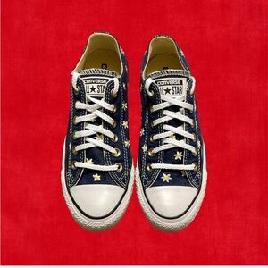 Converse Navy Blue Daisy Embroidered Low Top Sneakers